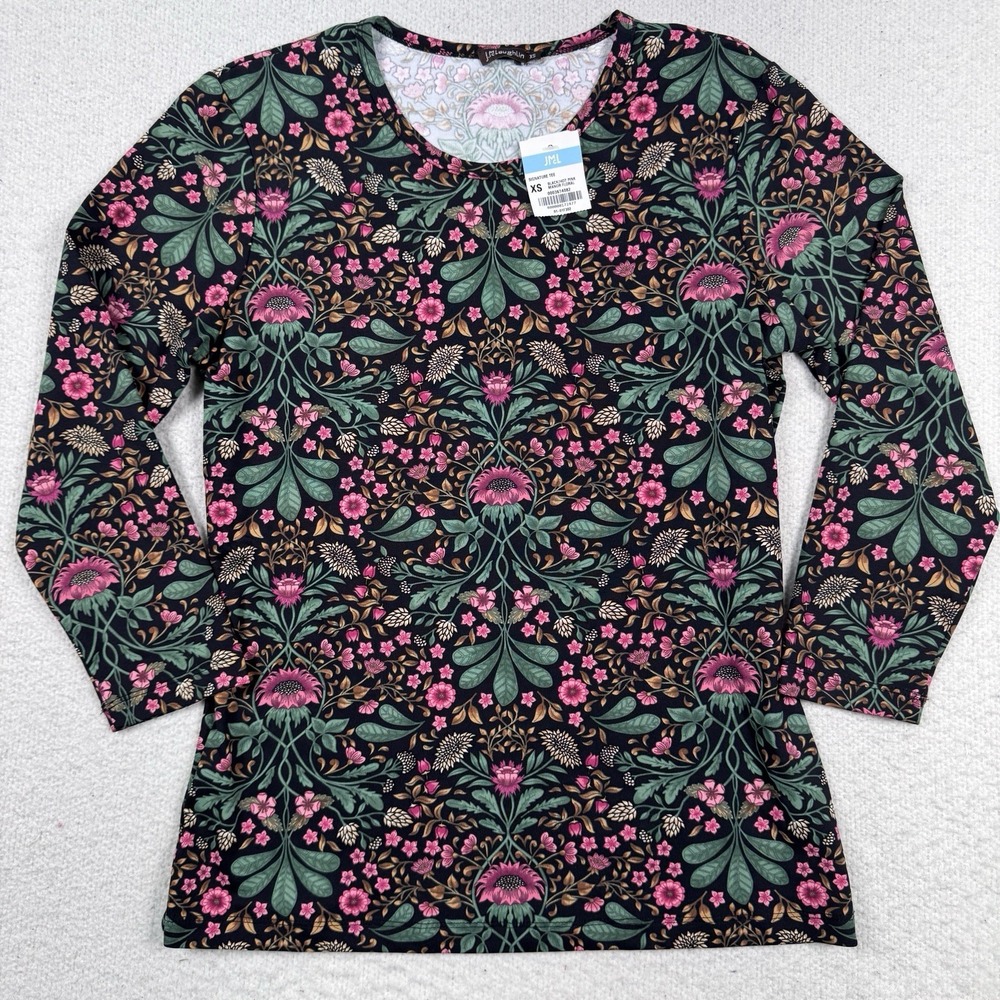 J. MCLAUGHLIN Signature Tee Manor Floral Womens XS Catalina Cloth 3/4 Sleeve NWT